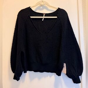 Free People Black boucle sweater